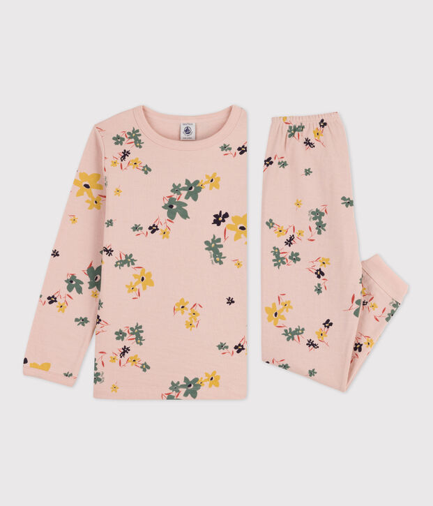 Pyjama fleur petite fille en tubique rose/multicouleur