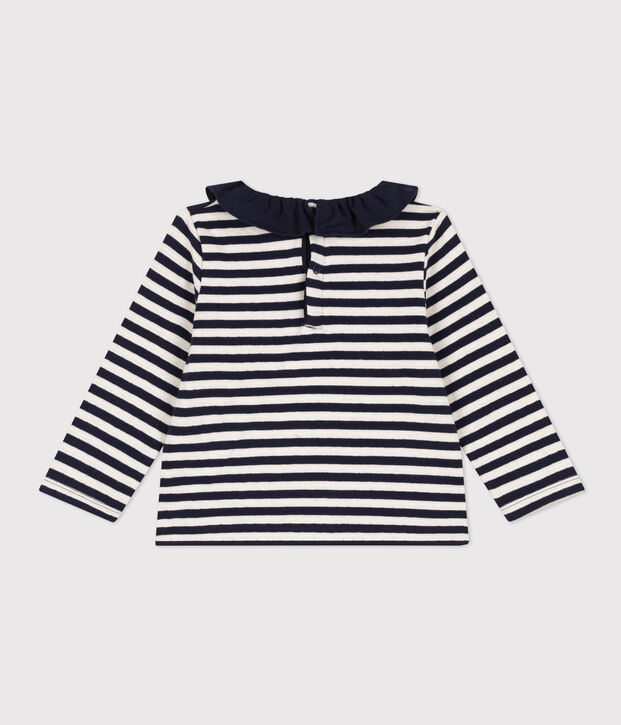 Blouse manches longues en tubique b&eacute;b&eacute; bleu/&eacute;cru