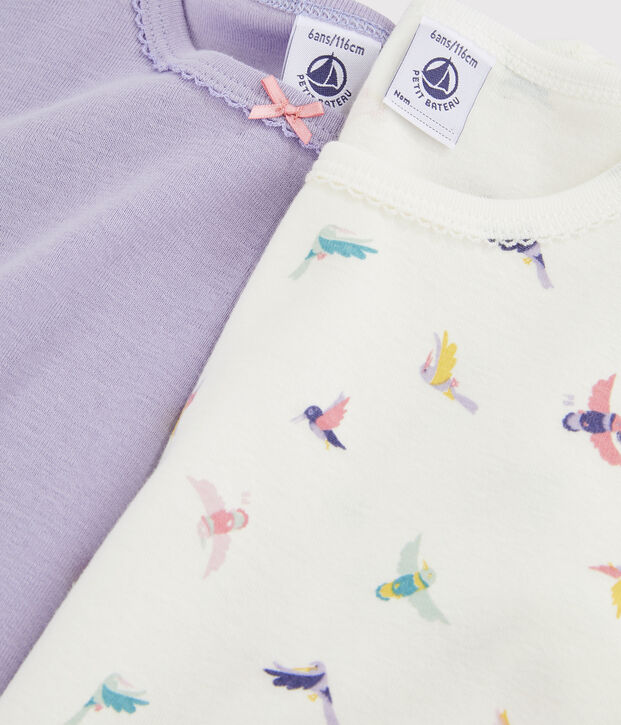 Lot de 2 tee-shirts manches courtes imprim&eacute; oiseau petite fille multicouleur