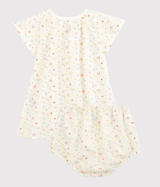 Robe manches courtes fruitée avec bloomer bébé fille en tubique chaine et trame en coton biologique blanc MARSHMALLOW/blanc MULTICO