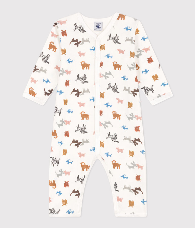 Pyjama b&eacute;b&eacute; sans pieds en coton blanc MARSHMALLOW/ ECUREUIL