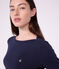 Tee-shirt femme col amiral en coton manches longues bleu marine