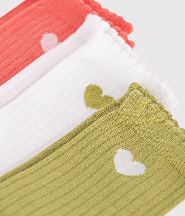 2 paires de chaussettes enfant fille en coton jacquard c&oelig;ur multicouleur