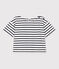 Tee-shirt rayé manches courtes en coton enfant fille blanc MARSHMALLOW/bleu SMOKING