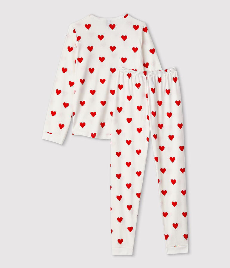 Pyjama enfant imprim&eacute; c&oelig;urs en c&ocirc;te blanc/rouge