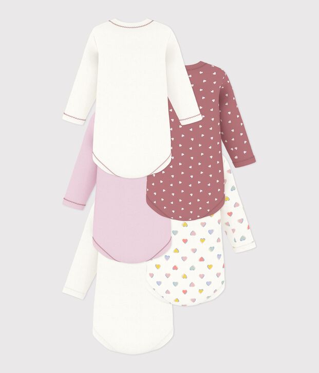 Lot de bodies manches longues en coton imprim&eacute; c&oelig;urs b&eacute;b&eacute; multicouleur