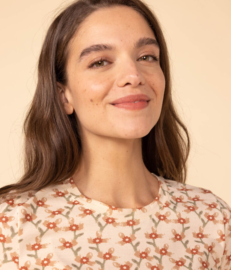 Tee-shirt LE DROIT col rond en coton Femme &eacute;cru/multicouleur