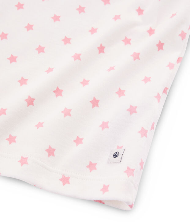 Pyjacourt &agrave; &eacute;toiles rose petite fille en c&ocirc;te blanc/rose