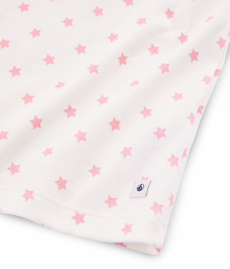 Pyjacourt &agrave; &eacute;toiles rose petite fille en c&ocirc;te blanc/rose
