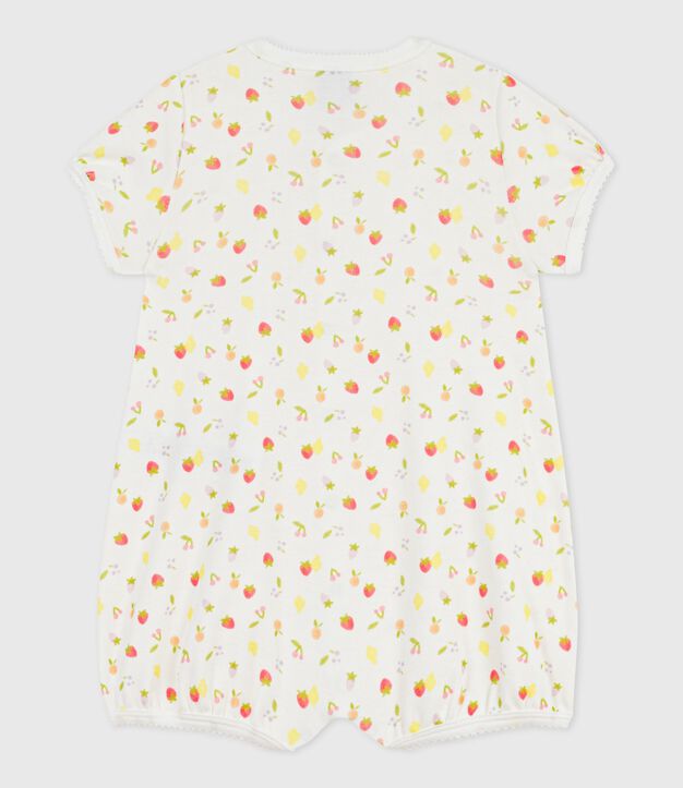 Combinaison courte b&eacute;b&eacute; en coton imprim&eacute; fruits blanc/rose