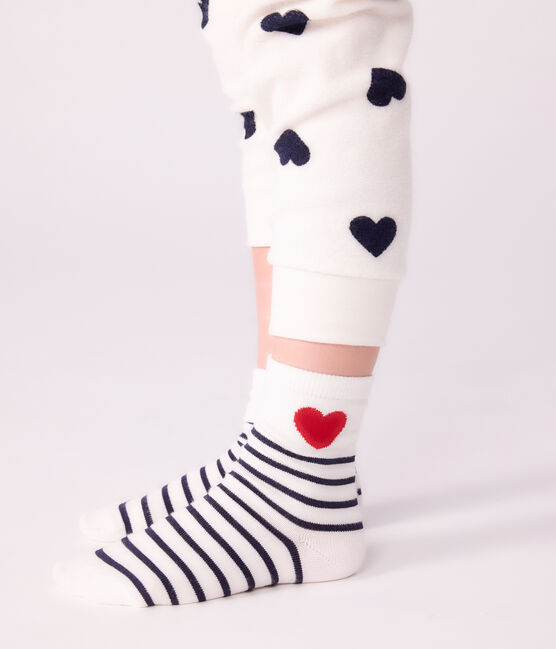 3 paires de chaussettes enfant en coton rayures et cœurs variante 1