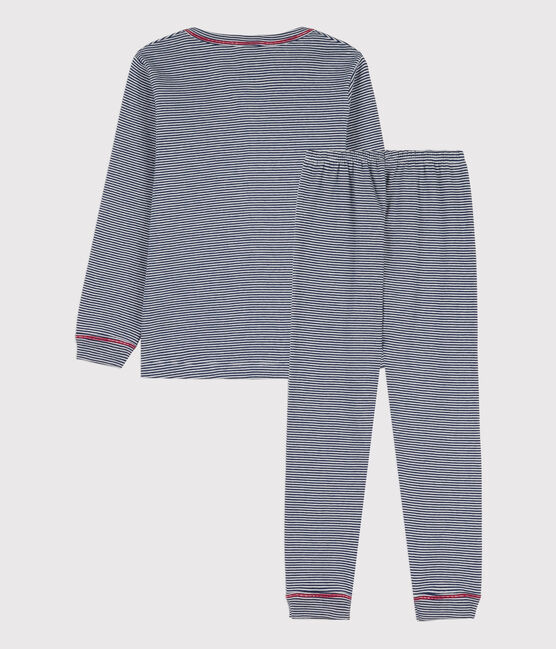 Pyjama milleraies en coton enfant bleu MEDIEVAL/blanc MARSHMALLOW