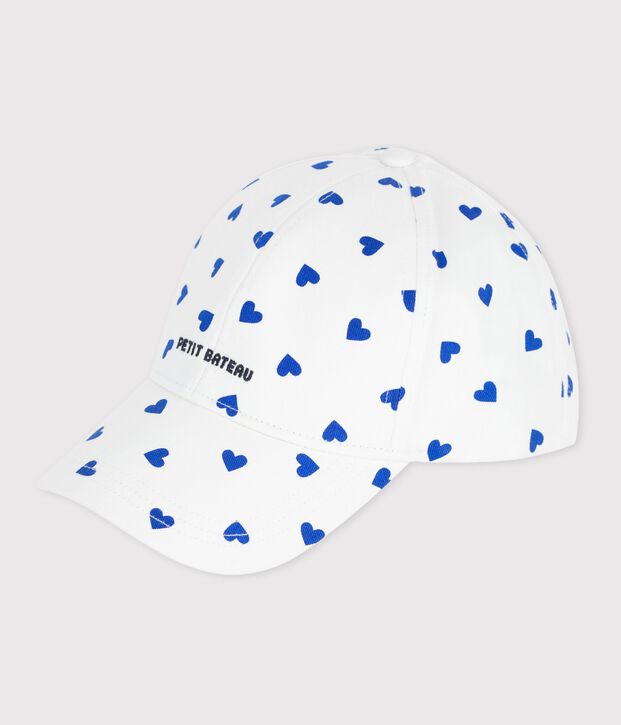 Casquette enfant en serge imprim&eacute; c&oelig;urs blanc/bleu