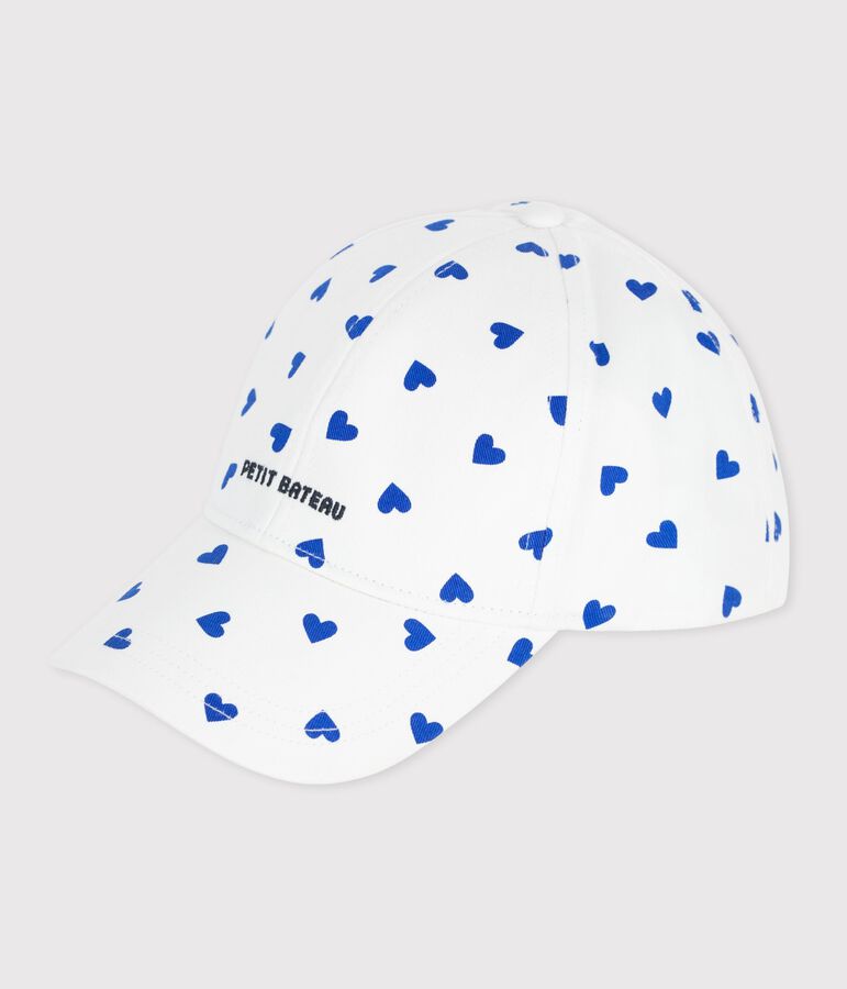 Casquette enfant en serge imprim&eacute; c&oelig;urs blanc/bleu