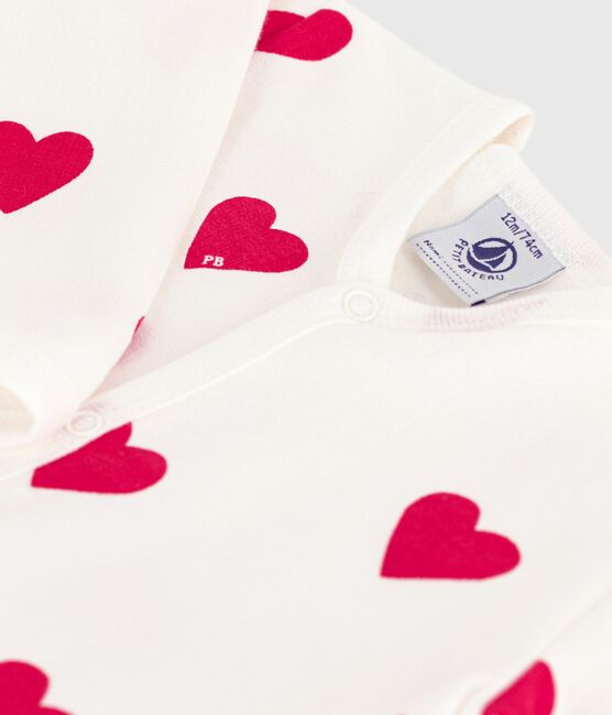 Pyjama bébé en molleton gratté à col imprimé cœurs blanc MARSHMALLOW/rouge TERKUIT