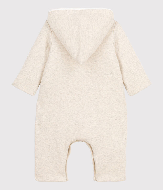 Combinaison longue grise chin&eacute;e &agrave; capuche b&eacute;b&eacute; en coton biologique beige chin&eacute;
