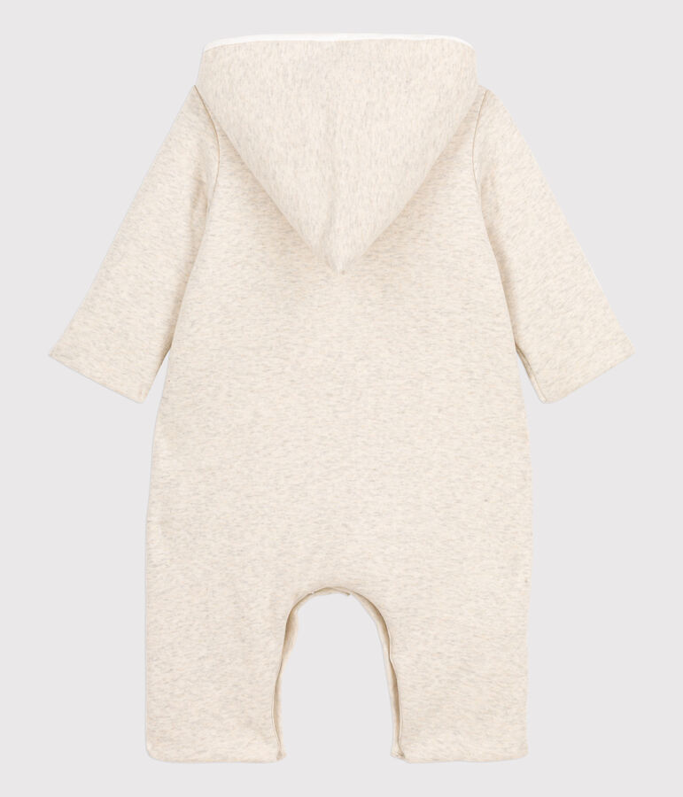 Combinaison longue grise chin&eacute;e &agrave; capuche b&eacute;b&eacute; en coton biologique beige MONTELIMAR CHINE