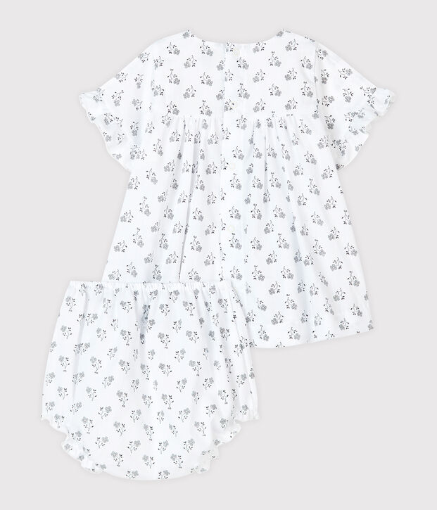 Robe avec bloomer &agrave; imprim&eacute; fleurs b&eacute;b&eacute; fille en popeline blanc/multicouleur