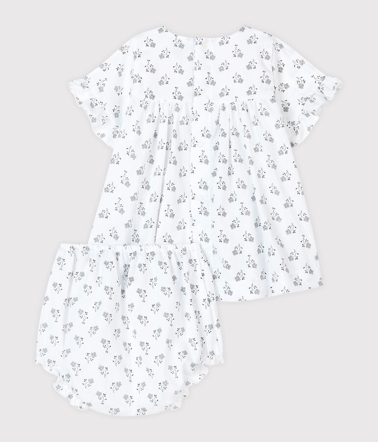 Robe avec bloomer &agrave; imprim&eacute; fleurs b&eacute;b&eacute; fille en popeline blanc MARSHMALLOW/blanc MULTICO