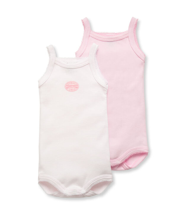 Lot de 2 bodies &agrave; bretelles b&eacute;b&eacute; fille uni/milleraies lot .