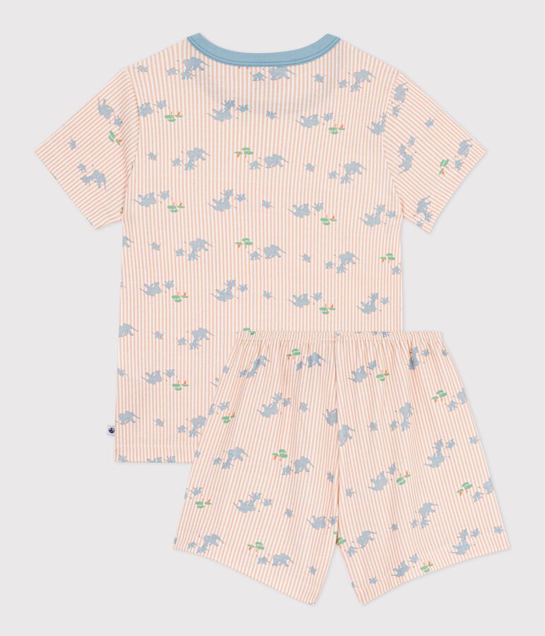 Pyjama short enfant en coton imprim&eacute; &eacute;l&eacute;phants blanc MARSHMALLOW/blanc MULTICO