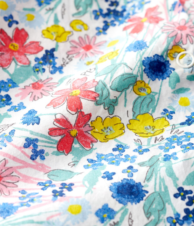 Chemisier manches courtes en popeline enfant fille blanc/multicouleur