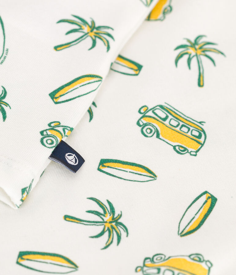 T-shirt b&eacute;b&eacute; en coton &agrave; manches courtes, imprim&eacute; bateaux blanc MARSHMALLOW/ ORGE