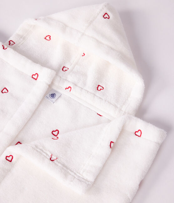 Cape de bain bébé cœurs brodés en éponge blanc MARSHMALLOW/rose CHARME