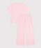 Pyjama femme en coton jambes larges &agrave; rayures rose/blanc