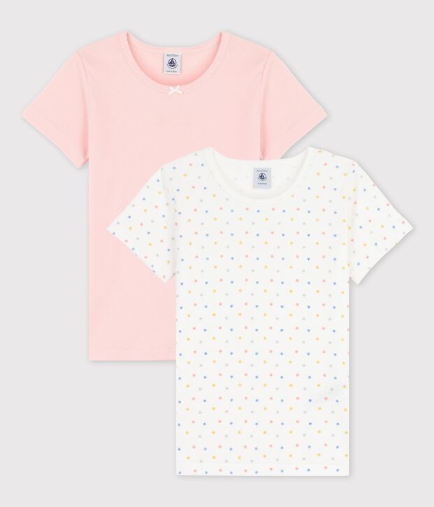 Lot de 2 t-shirts manches courtes mini &eacute;toiles petite fille en coton biologique multicouleur