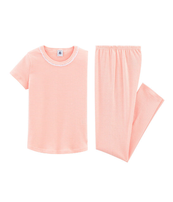 Pyjama à manches courtes petite fille en côte rose ROSAKO/blanc MARSHMALLOW