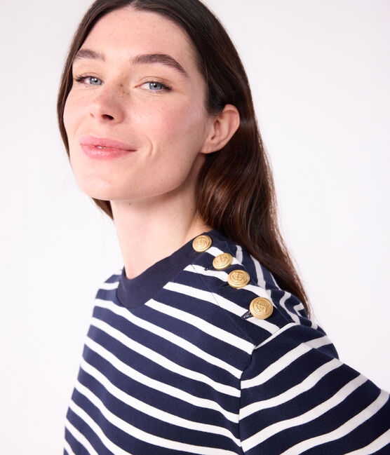 Marinière femme en coton bleu SMOKING/blanc MARSHMALLOW