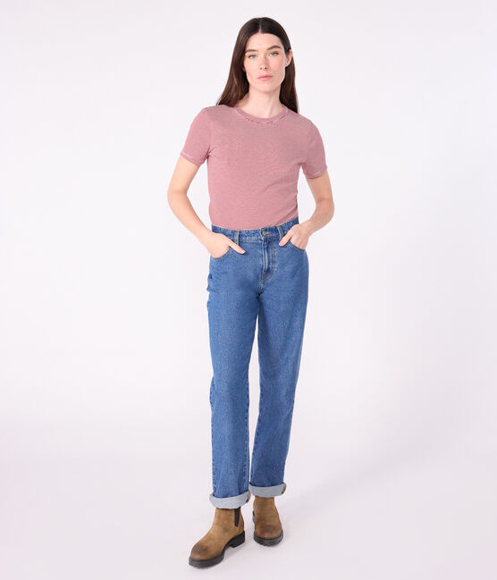 Tee-shirt femme l'iconique en coton manches courtes rouge AMARANTE/ MARSHMALLOW