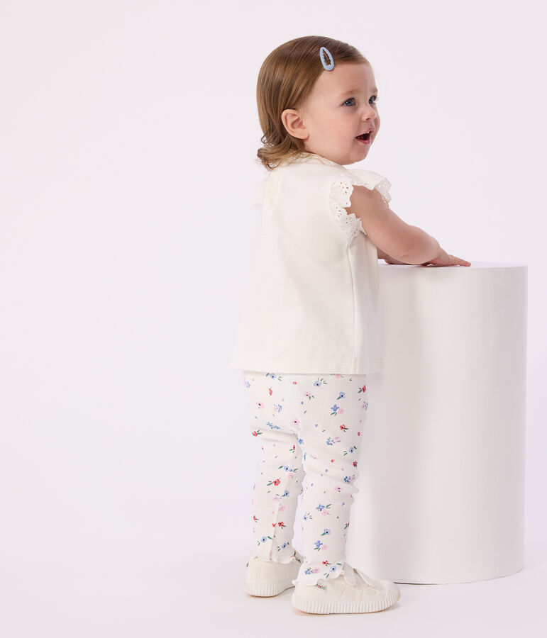Legging b&eacute;b&eacute; en coton, imprim&eacute; fleurs blanc/multicouleur