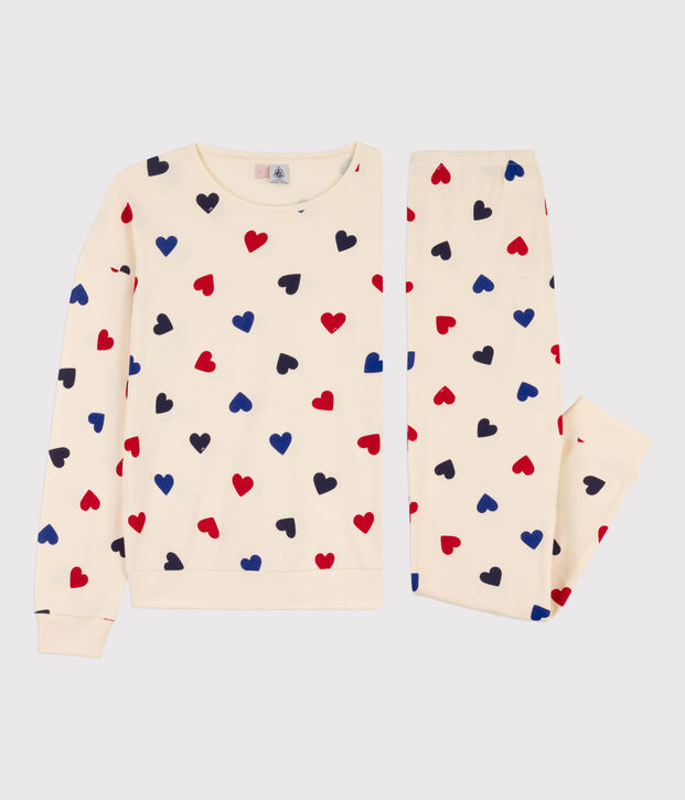 Pyjama c&oelig;ur en coton femme &eacute;cru/multicouleur