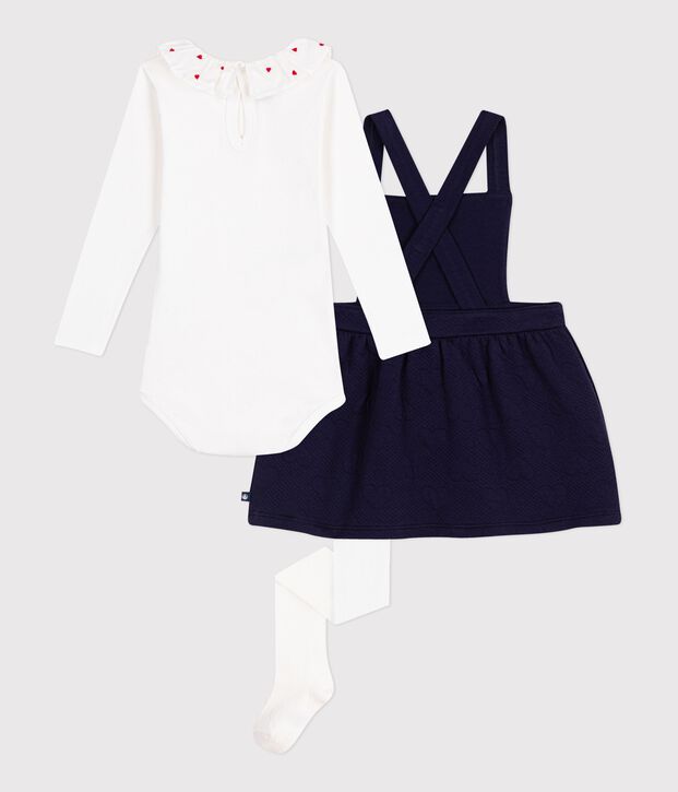 Ensemble cadeau b&eacute;b&eacute; en coton : robe, body et collant multicouleur