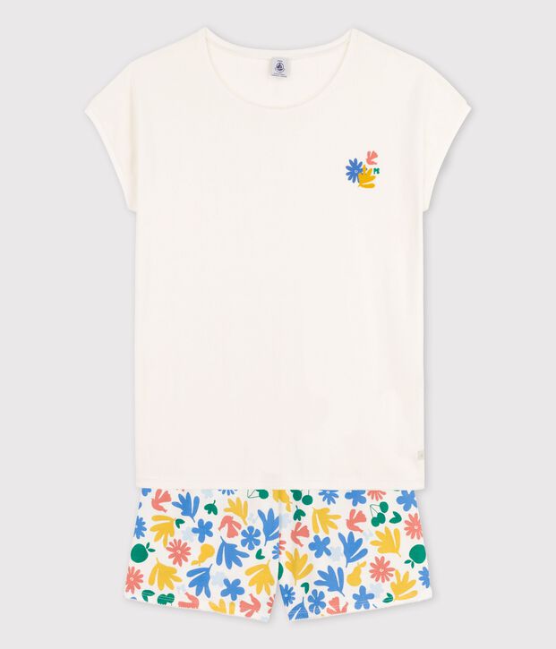 Pyjacourt fille en coton blanc/multicouleur