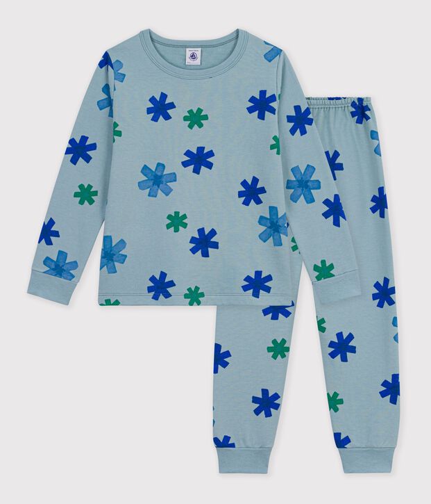 Pyjama enfant en molleton imprim&eacute; flocons gris/multicouleur