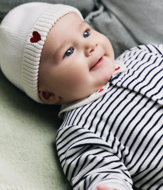 Bonnet naissance tricoté en coton blanc MARSHMALLOW