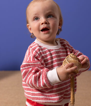 PETIT BATEAU - Sweatshirt bébé en bouclette éponge rayée