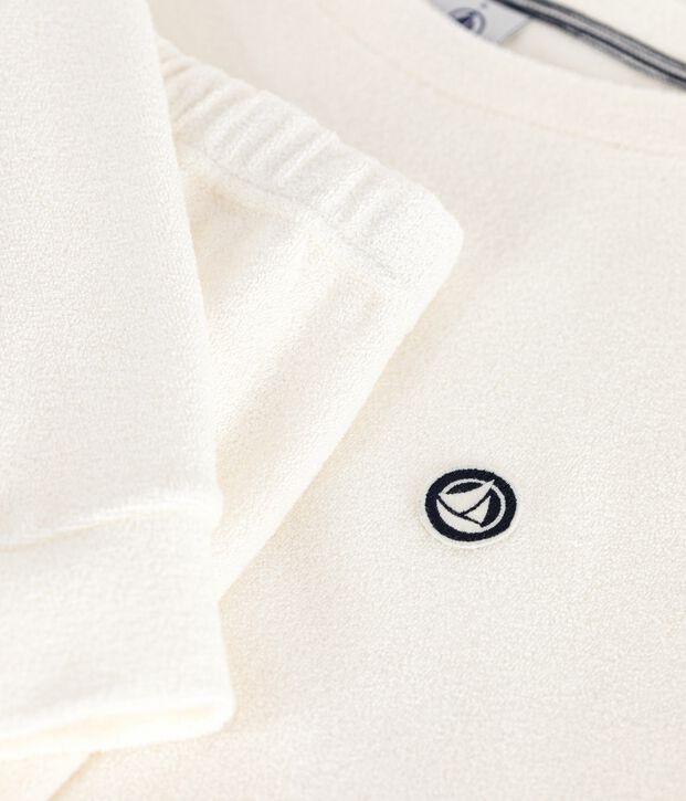 Pyjama femme en coton &eacute;ponge uni blanc cass&eacute;