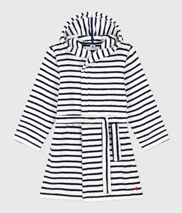 Peignoir ray&eacute; en &eacute;ponge enfant blanc/bleu