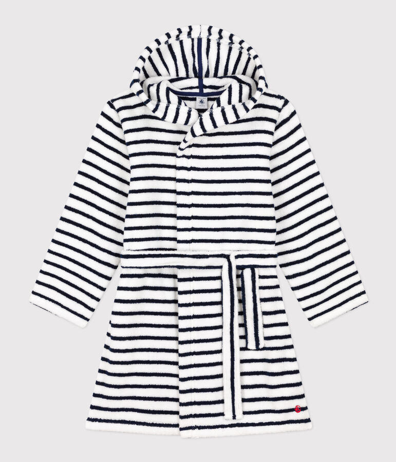 Peignoir ray&eacute; en &eacute;ponge enfant blanc/bleu