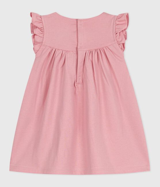 Robe bébé en coton sans manches unie et détails brodés au col rose CHARME