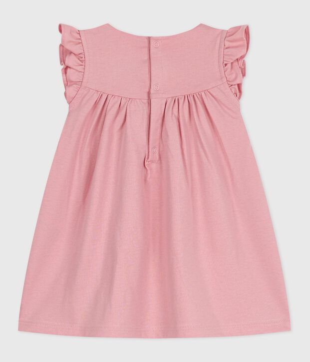 Robe b&eacute;b&eacute; en coton sans manches unie et d&eacute;tails brod&eacute;s au col rose