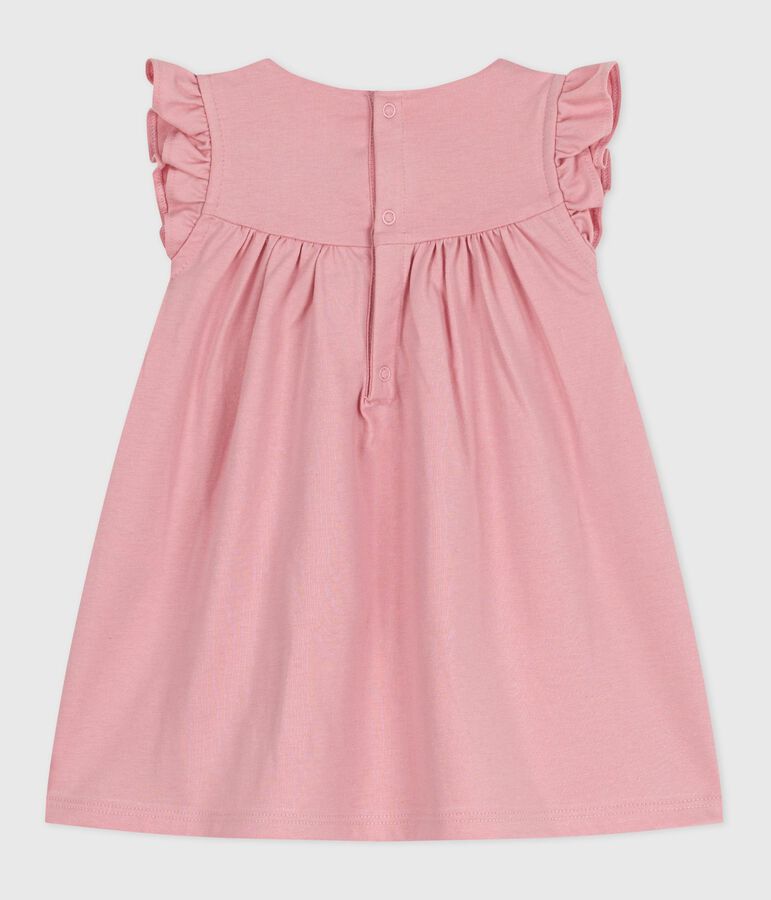 Robe b&eacute;b&eacute; en coton sans manches unie et d&eacute;tails brod&eacute;s au col rose CHARME