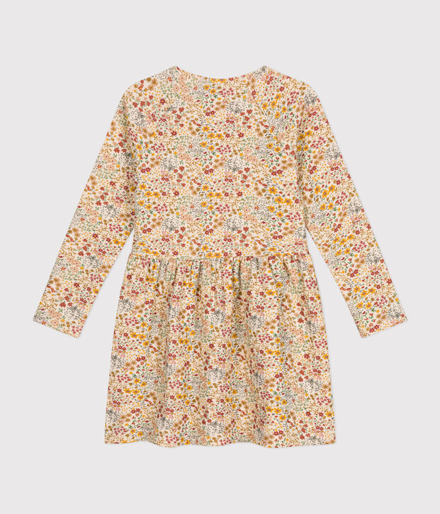 Robe manches longues en tubique enfant fille &eacute;cru/multicouleur
