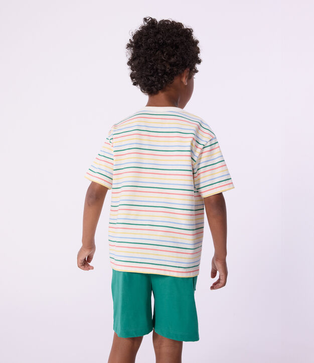 Tee-shirt enfant manches courtes en coton &agrave; rayures blanc/multicouleur