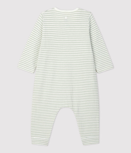 Combinaison longue rayée en tubique bio bébé blanc MARSHMALLOW/ HERBIER