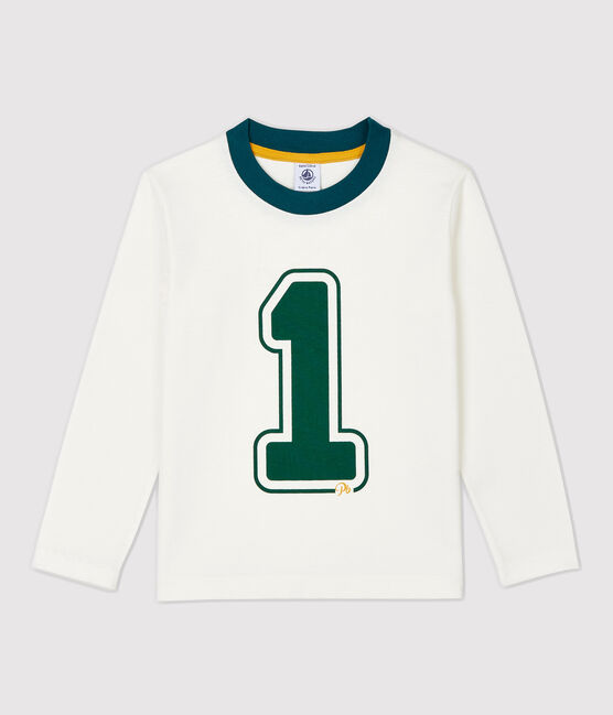 Tee-shirt manches longues en coton enfant garçon blanc MARSHMALLOW 1